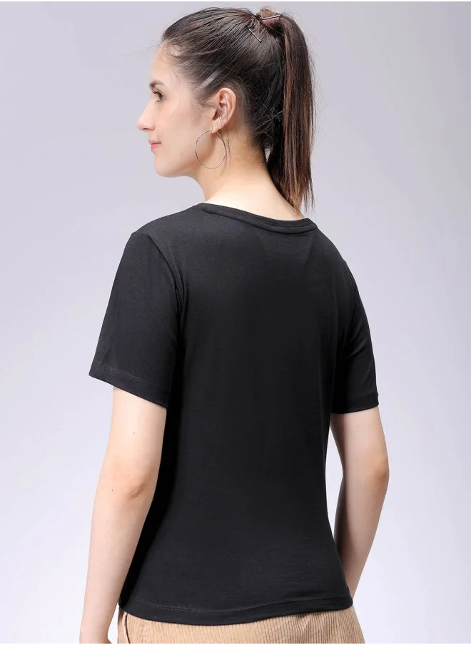 Freehand Women Regular Fit Solid V-Neck T-Shirt