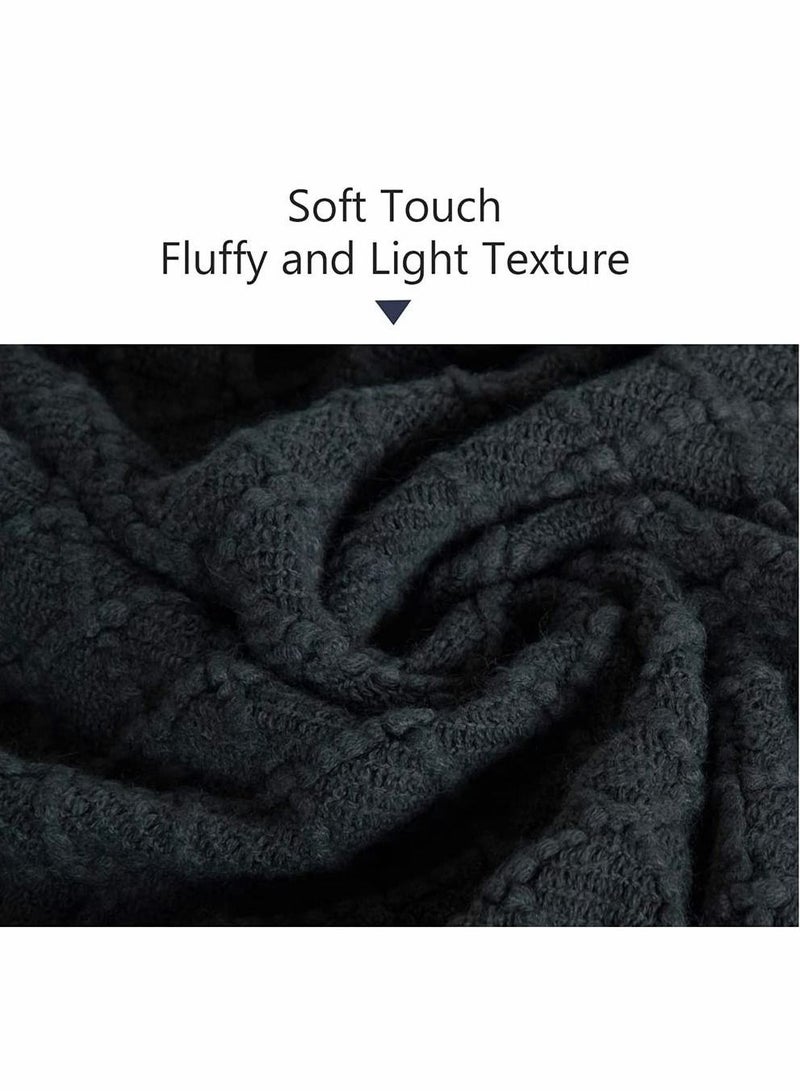 Blanket, Acrylic Knitted Throw Lightweight and Soft Cozy Decorative Woven Blanket with Tassels for Travel, Couch, Bed, Sofa, Available All Year Round (51 x 67 Inch, Dark Grey)  - Image 2