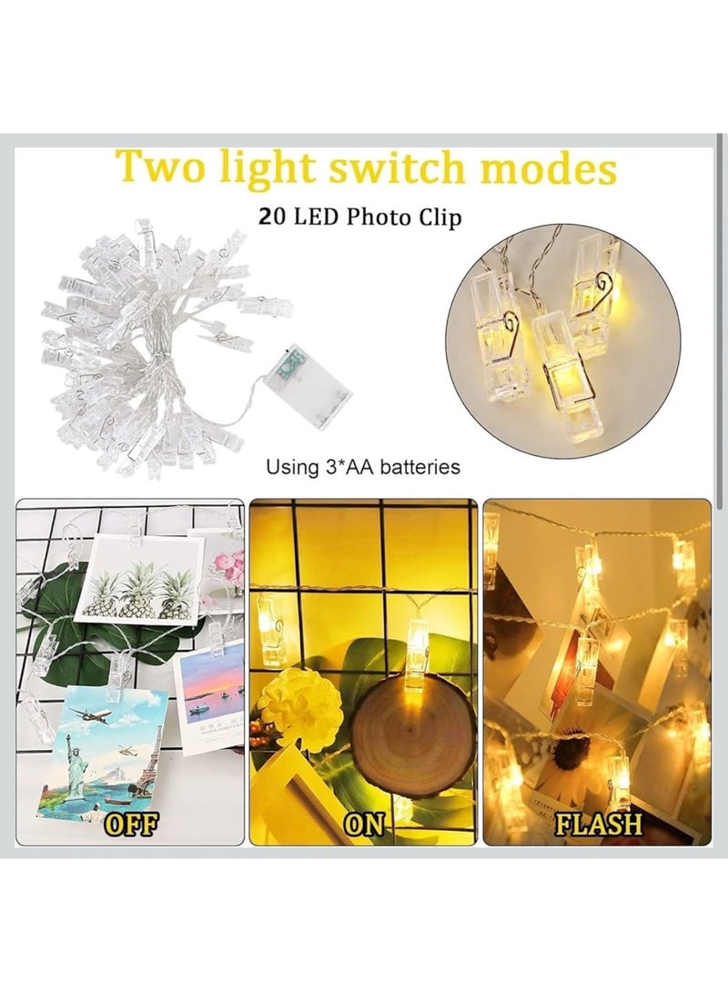 Proxima Photo Clip String Lights 3 m 20 LED Fairy Lights Battery Operated with 20 Clips Waterproof for Decorations (Warm White) - Image 2