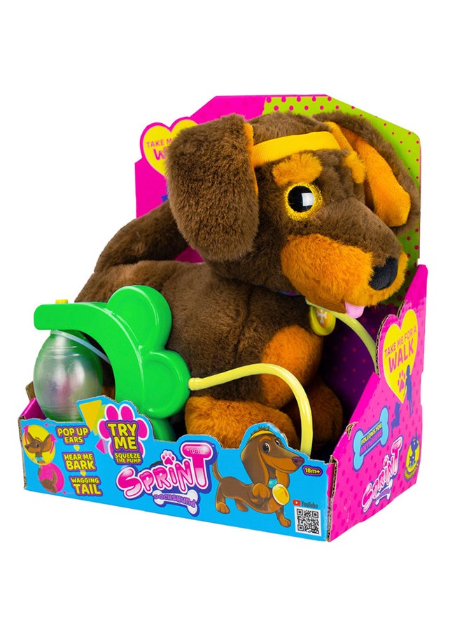 EOLO Sprint Puppy - Pull Along Plush With Sounds, Patented Air Pump System Pop-Up Ears And Tail - Very Stable , Soft & Cuddly - Safety Detachable Leash - Dachsund - Try Me Open Box - Image 1