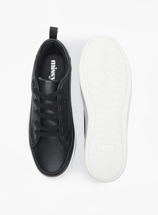 MISSY Missy Monotone Low Ankle Sneakers with Lace-Up Closure