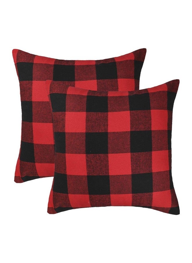 4TH Emotion Set of 2 Christmas Buffalo Check Plaid Throw Pillow Covers Cushion Case Polyester for Farmhouse Home Decor Red and Black, 20 x 20 Inches - Image 1