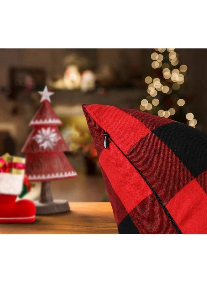 4TH Emotion Set of 2 Christmas Buffalo Check Plaid Throw Pillow Covers Cushion Case Polyester for Farmhouse Home Decor Red and Black, 20 x 20 Inches - Image 3