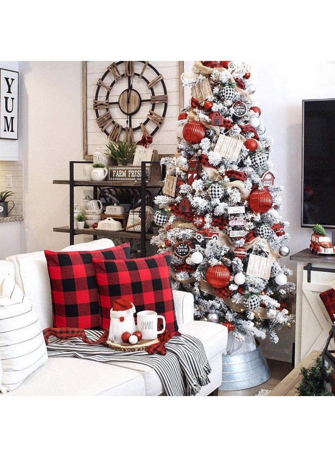 4TH Emotion Set of 2 Christmas Buffalo Check Plaid Throw Pillow Covers Cushion Case Polyester for Farmhouse Home Decor Red and Black, 20 x 20 Inches - Image 5