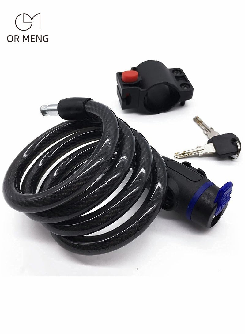 OR MENG Bike Lock, Bike Key Lock, Cable Steel Coiled Secure Lock with Integrated Key Lock, Mounting Bracket, for Bicycle Stroller Scooter Electric Cycle Outdoor, - Image 1