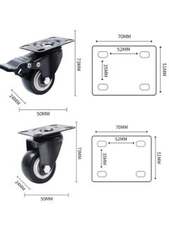 Generic 4PCS 2 inch Caster Wheels, 2 with Brakes and 2 Without, Heavy Duty Casters,360 Degree No Noise Polyurethane Wheels for Cart, Furniture, Workbench  - Image 2