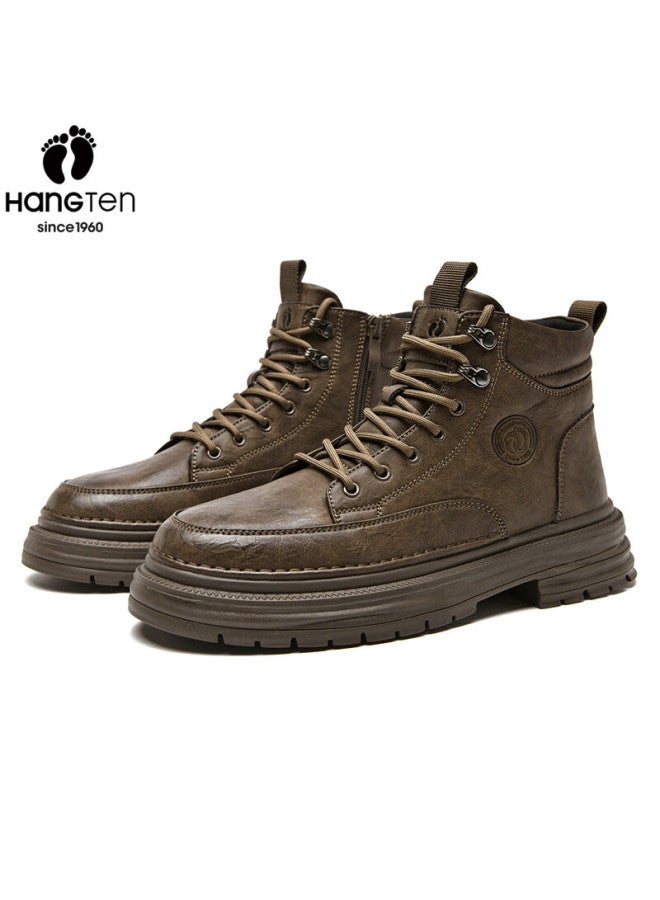 Hang Ten Men's Martin Boots Autumn Winter New Retro Work Boots Casual Comfortable Warm Cotton Shoes With Optional Fleece Lining - Image 5