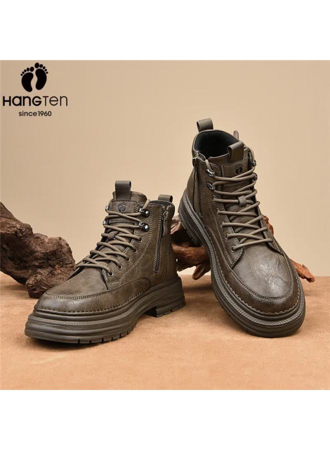 Hang Ten Men's Martin Boots Autumn Winter New Retro Work Boots Casual Comfortable Warm Cotton Shoes With Optional Fleece Lining - Image 2