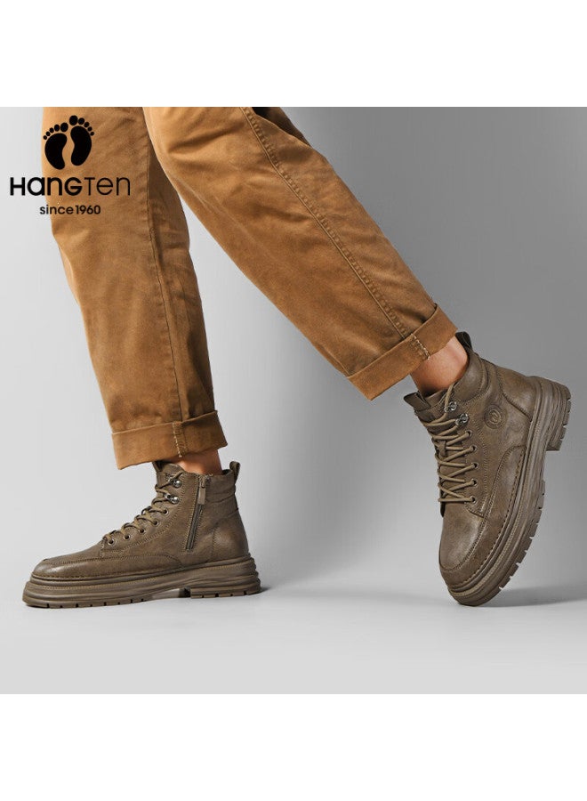 Hang Ten Men's Martin Boots Autumn Winter New Retro Work Boots Casual Comfortable Warm Cotton Shoes With Optional Fleece Lining - Image 4