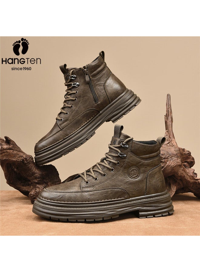 Hang Ten Men's Martin Boots Autumn Winter New Retro Work Boots Casual Comfortable Warm Cotton Shoes With Optional Fleece Lining - Image 3