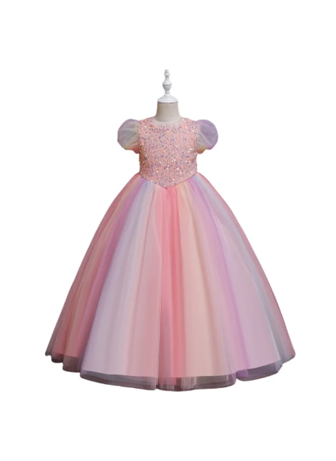 D'Daniela D' Daniela - Girls Puffy Tulle Dresses Pageant Party Prom Ball Gown Short Sleeve Princess Maxi Dress Party Multicolor