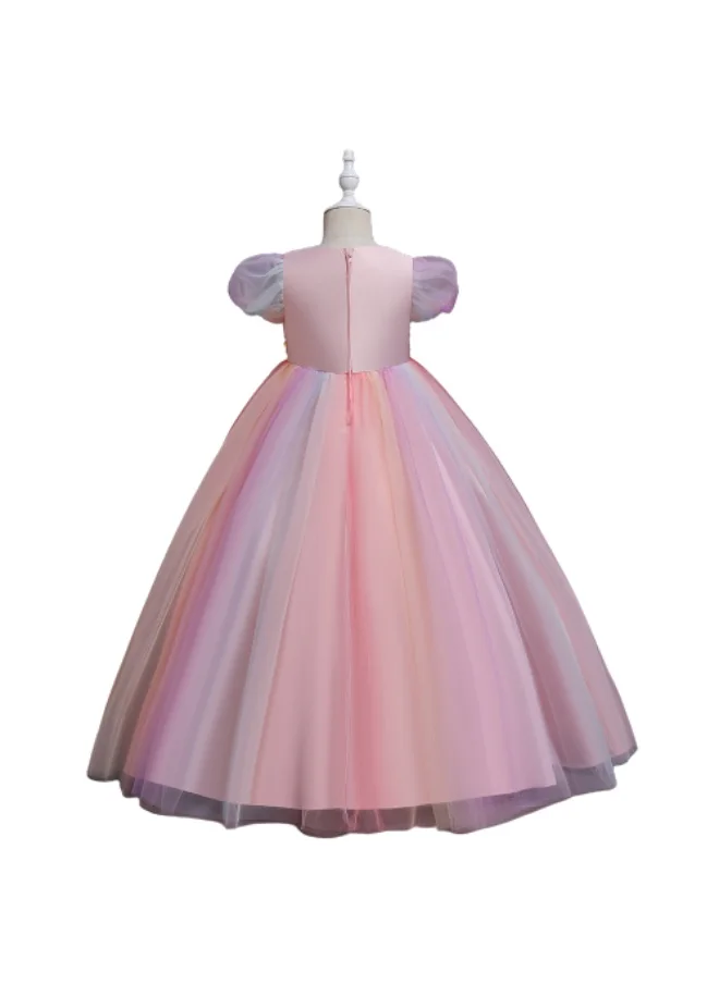 D'Daniela D' Daniela - Girls Puffy Tulle Dresses Pageant Party Prom Ball Gown Short Sleeve Princess Maxi Dress Party Multicolor