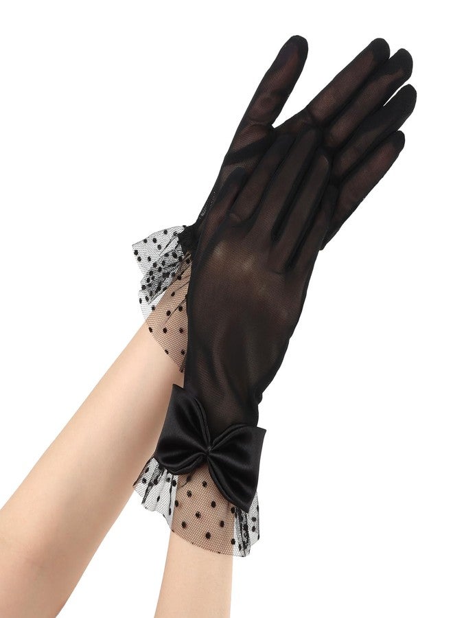xinxingin 2 PCS Net Gloves for Women, Black Lace Gloves with Bow, Elegant Tea Gloves for Wedding, Evening Events - Image 3