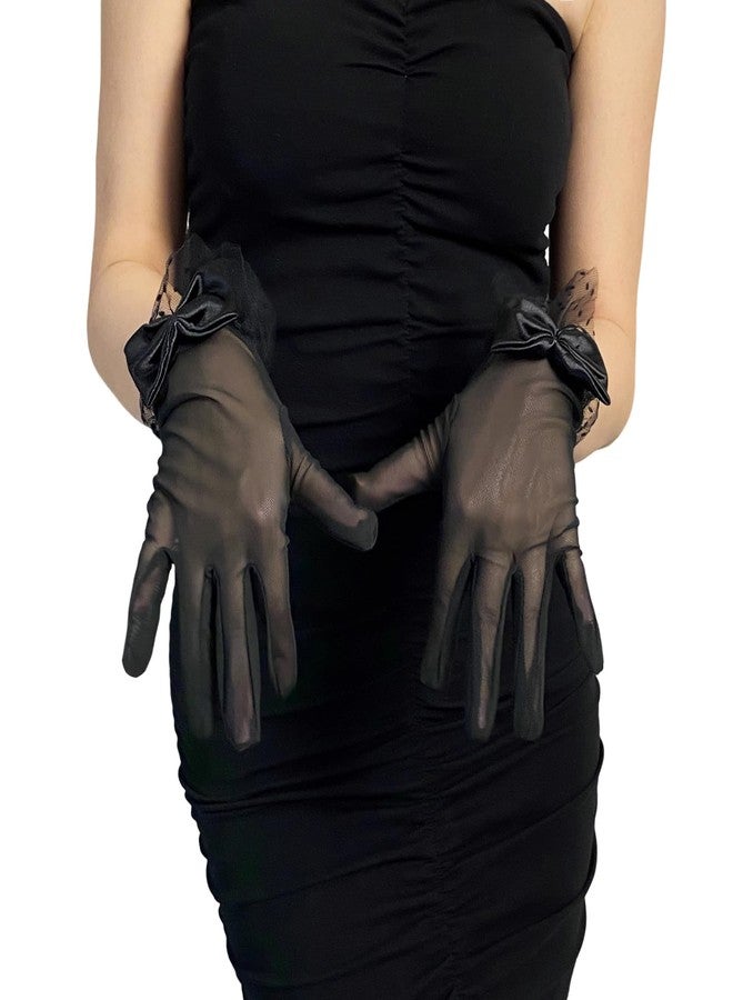 xinxingin 2 PCS Net Gloves for Women, Black Lace Gloves with Bow, Elegant Tea Gloves for Wedding, Evening Events - Image 5