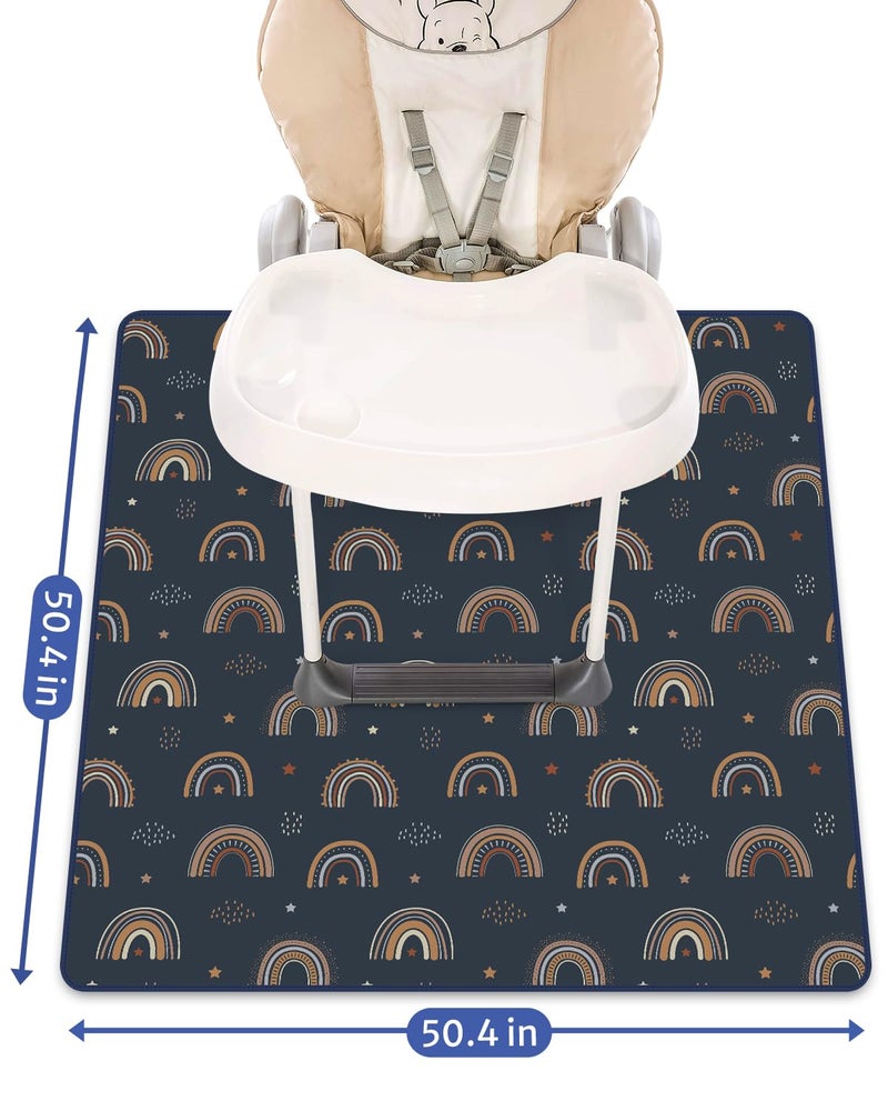 Blissful Diary Baby Splat Mat for Under High Chair, 50.4 x 50.4 Inch Wipeable Splash Mat, Waterproof and Washable, Anti-Slip Floor Protector, Retro Rainbow - Image 3