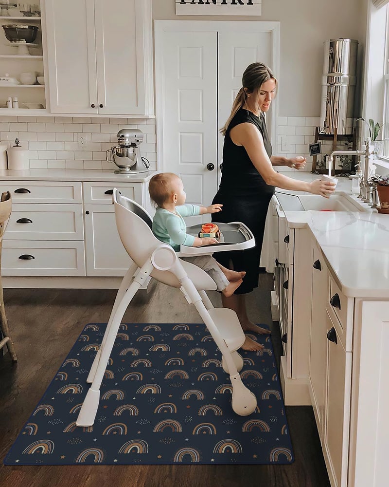 Blissful Diary Baby Splat Mat for Under High Chair, 50.4 x 50.4 Inch Wipeable Splash Mat, Waterproof and Washable, Anti-Slip Floor Protector, Retro Rainbow - Image 4
