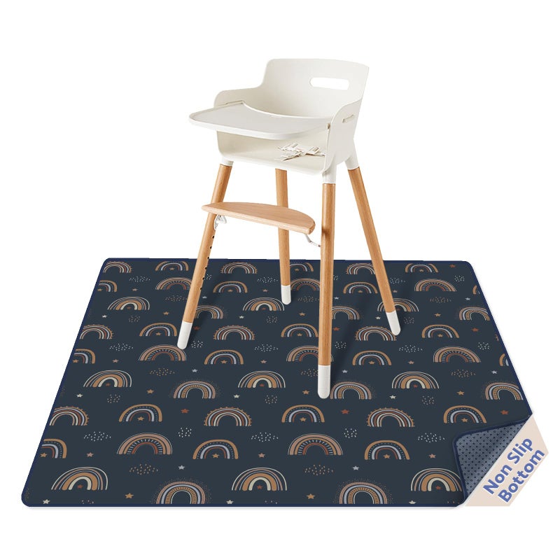 Blissful Diary Baby Splat Mat for Under High Chair, 50.4 x 50.4 Inch Wipeable Splash Mat, Waterproof and Washable, Anti-Slip Floor Protector, Retro Rainbow - Image 1