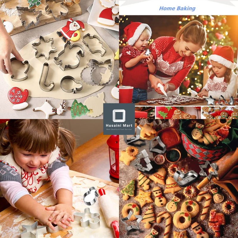 HUSAINI MART 10pc Christmas Cookie Cutter with 12 Slot Christmas Chocolate Mould Combo Santa Claus Gingerbread Gingle Bell Snowman Merry Christmas - Image 3