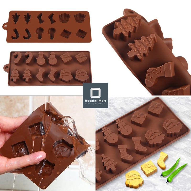 HUSAINI MART 10pc Christmas Cookie Cutter with 12 Slot Christmas Chocolate Mould Combo Santa Claus Gingerbread Gingle Bell Snowman Merry Christmas - Image 4