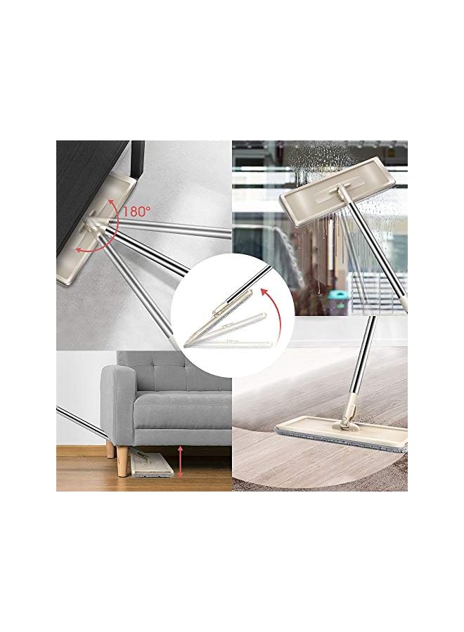 PROMASS Bucket System 360° Rotating Head Squeeze Flat Mop with 8pcs Microfiber Replacement Mop Pads Mop Set for Hardwood Floor Cleaning Masthome - Image 5