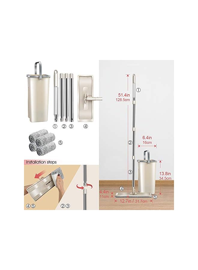 PROMASS Bucket System 360° Rotating Head Squeeze Flat Mop with 8pcs Microfiber Replacement Mop Pads Mop Set for Hardwood Floor Cleaning Masthome - Image 2