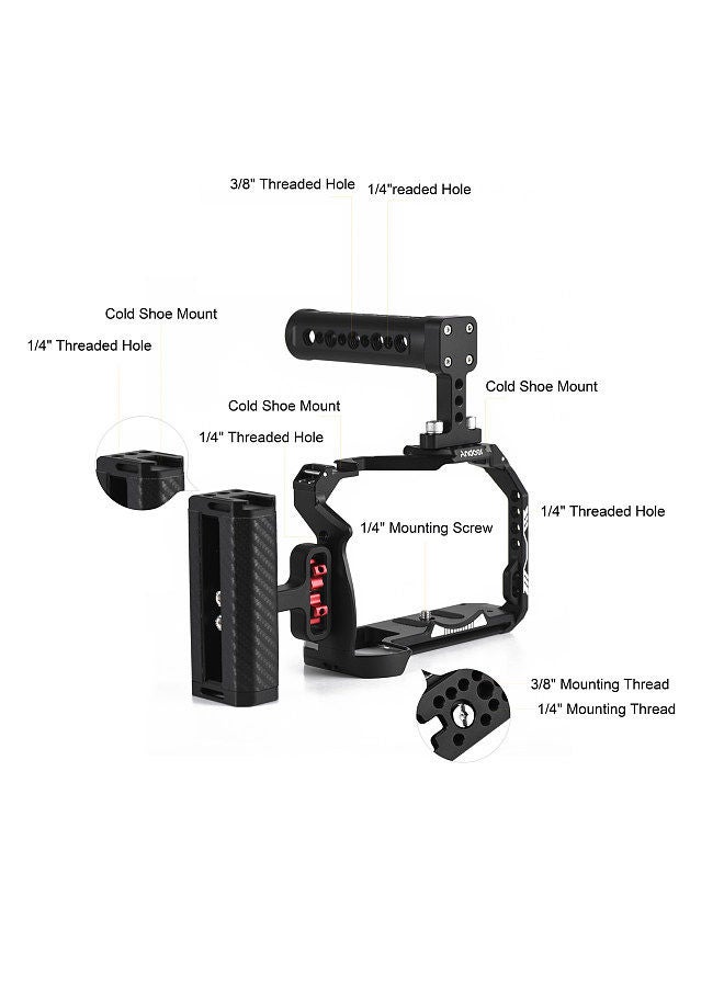 ANDOER Andoer Camera Cage + Top Handle + Side Grip Kit Aluminum Alloy Video Cage with Cold Shoe Mount Numerous 1/4 Inch Threads Replacement for Canon R7 Camera  - Image 2