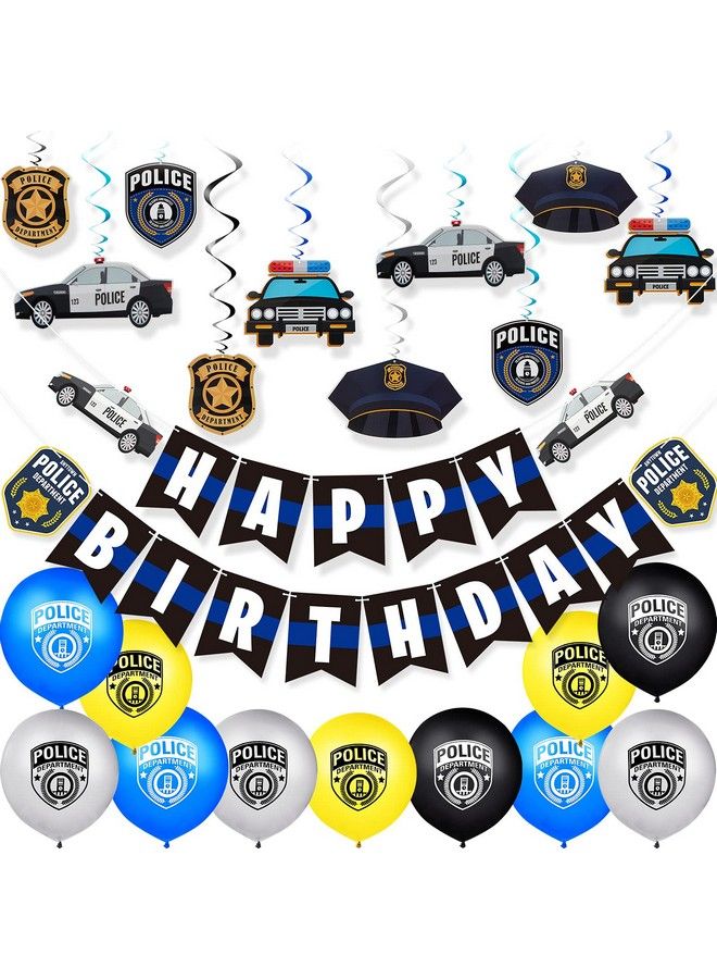 Sumind 32 Pieces Police Birthday Party Decorations Set Police Party Swirls Set Including 20 Police Party Latex Balloons 2 Police Banners 10 Police Hanging Swirls For Police Themed Birthday Party - Image 2