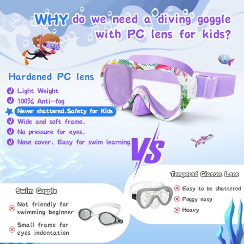 Wave Kids Swim Goggles with Nose Cover, 180° Panoramic Snorkel Mask with Anti-Fog & Anti-Leak Design, Comfort Fabric Strap UV Protection Lens for Boys Girls Ages 3-15 - Image 5