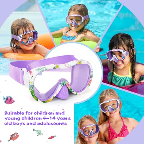 Wave Kids Swim Goggles with Nose Cover, 180° Panoramic Snorkel Mask with Anti-Fog & Anti-Leak Design, Comfort Fabric Strap UV Protection Lens for Boys Girls Ages 3-15 - Image 3