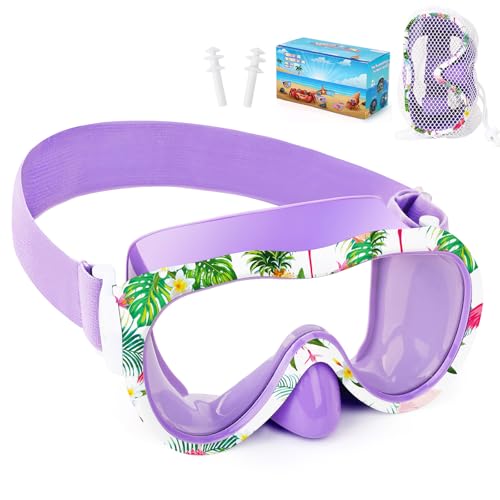 Wave Kids Swim Goggles with Nose Cover, 180° Panoramic Snorkel Mask with Anti-Fog & Anti-Leak Design, Comfort Fabric Strap UV Protection Lens for Boys Girls Ages 3-15 - Image 1