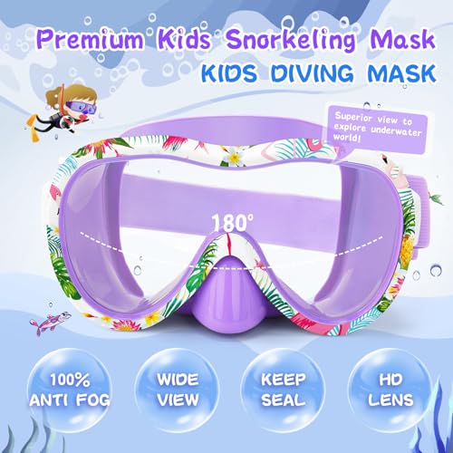 Wave Kids Swim Goggles with Nose Cover, 180° Panoramic Snorkel Mask with Anti-Fog & Anti-Leak Design, Comfort Fabric Strap UV Protection Lens for Boys Girls Ages 3-15 - Image 2