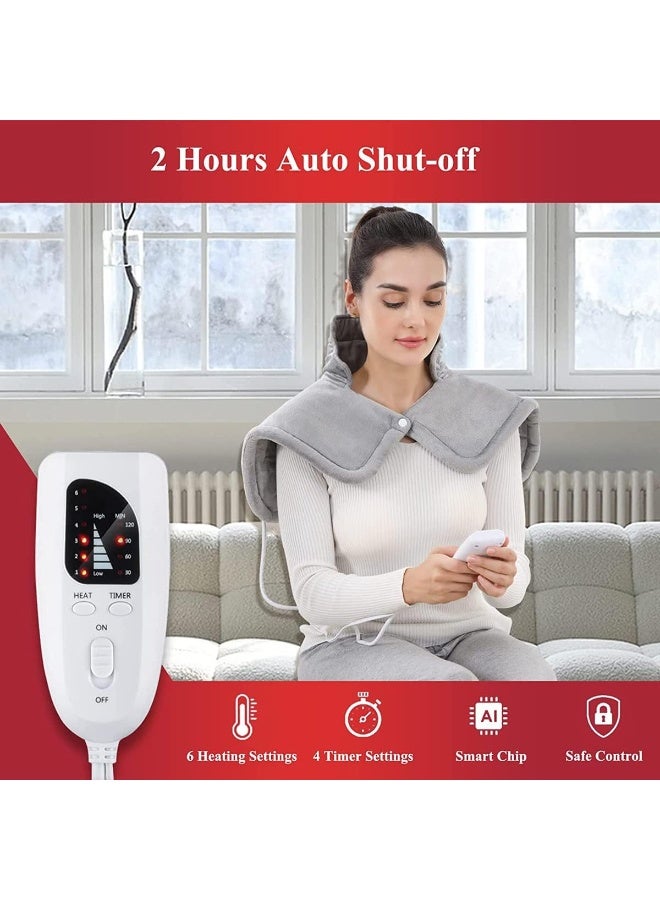 Heating Pad Shawl for Neck and Shoulders - Fast-Heating Super Soft Fabric - 6 Heat Settings with Auto Shut-Off for Daily Relief - Image 2