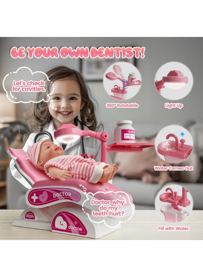 YelaJoy Doctor Kit for Kids, Doctor Play Set for Kids with Teeth Model, Dental Accessories, Toddler Pretend Play Set Doctor Playsets Birthday Gift Toys for Boys Girls 3+ Years Old (Pink) - Image 2