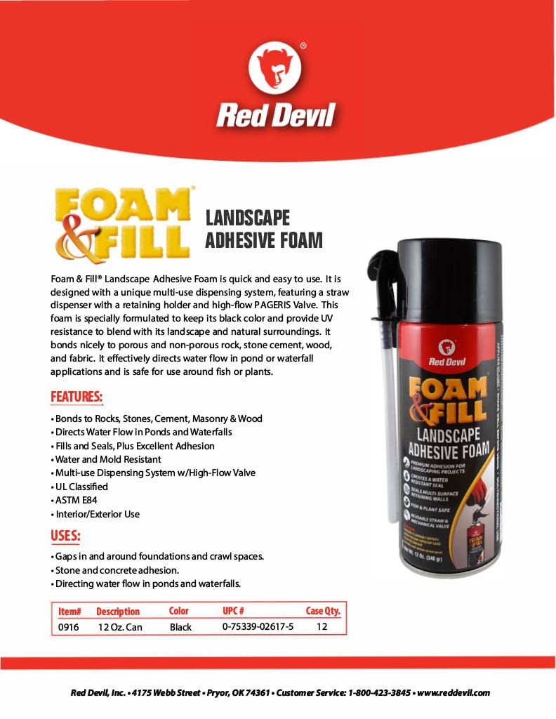 Red Devil 0916 Spray Foam & Fill Landscape Adhesive Foam, Gap Filler, 12 oz, Black, 1 Pack - Image 4