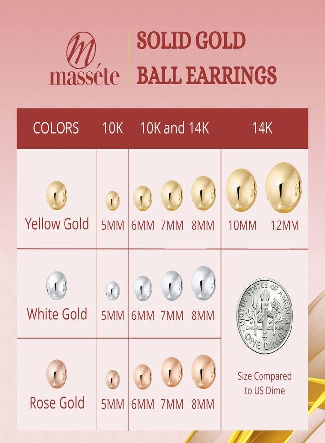 MASSETE 14k Yellow Gold Ball Stud Earrings for Women and Girls Nickel Free 8mm - Image 5