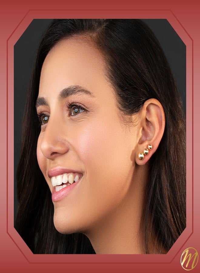 MASSETE 14k Yellow Gold Ball Stud Earrings for Women and Girls Nickel Free 8mm - Image 2