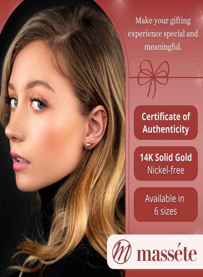 MASSETE 14k Yellow Gold Ball Stud Earrings for Women and Girls Nickel Free 8mm - Image 3