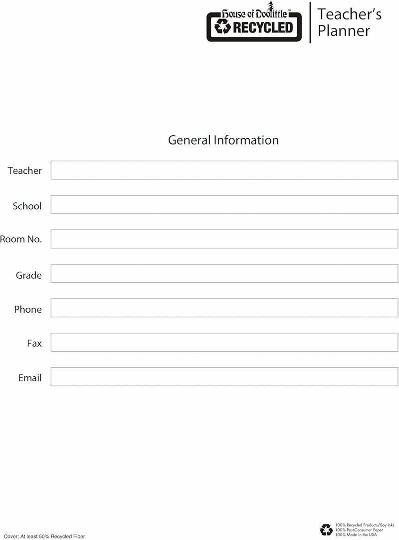 House of Doolittle Teachers Planner 8.5" x 11 - Blue Simulated Leather Cover - Image 4