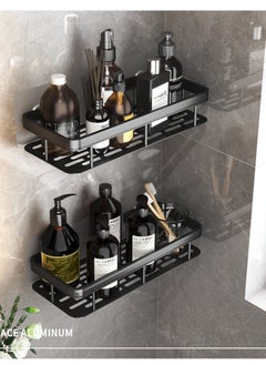 HomarKet 2 Pack Adhesive Bathroom Shower Caddy wall mounted Stainless Steel Floating Storage Shelves For Kitchen and Bathroom Black  - Image 4