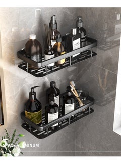 HomarKet 2 Pack Adhesive Bathroom Shower Caddy wall mounted Stainless Steel Floating Storage Shelves For Kitchen and Bathroom Black  - Image 2