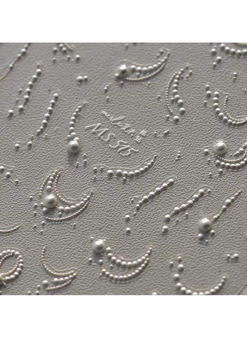 Goolsky 1pcs Elegant 5D Pearl Lace Wave Nail Art Stickers Exquisite White Lines Nail Decoration Decals DIY Self Adhesive Transfer Slider  - Image 4