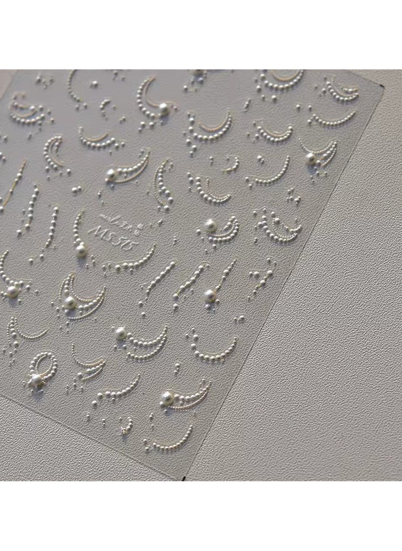 Goolsky 1pcs Elegant 5D Pearl Lace Wave Nail Art Stickers Exquisite White Lines Nail Decoration Decals DIY Self Adhesive Transfer Slider  - Image 2