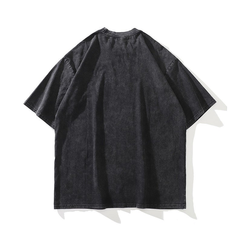 American-Style Vintage Washed Antique Kuso Printed Oversize Retro Short-Sleeved T-Shirt For Men - Image 5