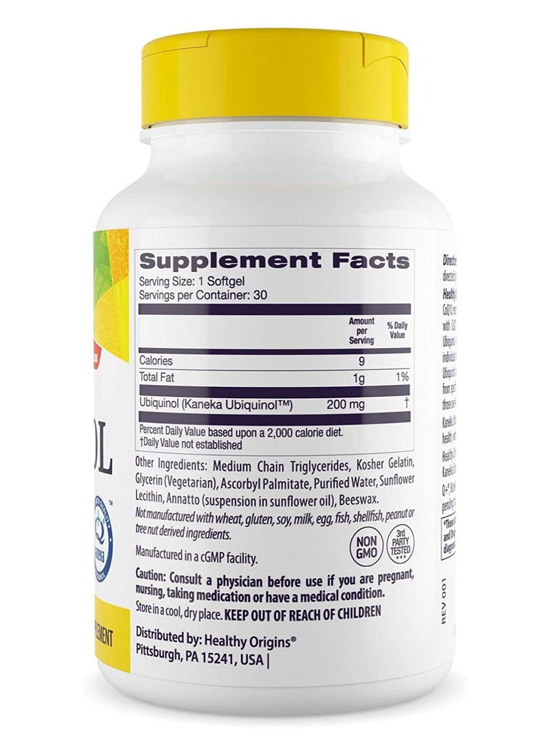 Healthy Origins Ubiquinol Reduced, Active Antioxidant form of CoQ10 Dietary Supplement - 30 Softgels  - Image 2