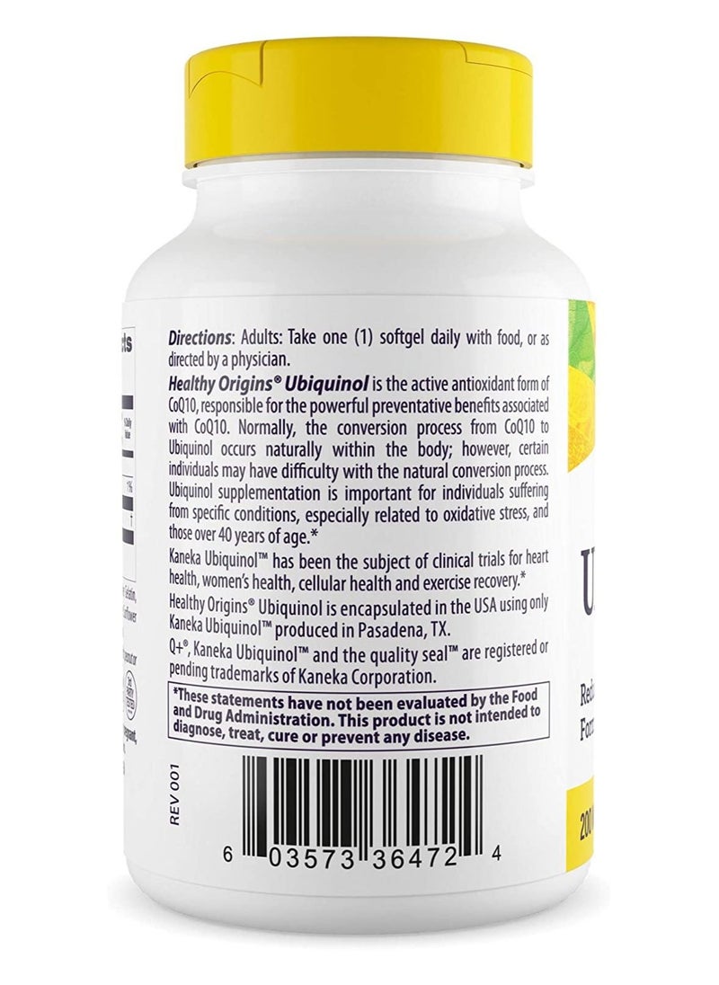 Healthy Origins Ubiquinol Reduced, Active Antioxidant form of CoQ10 Dietary Supplement - 30 Softgels  - Image 3