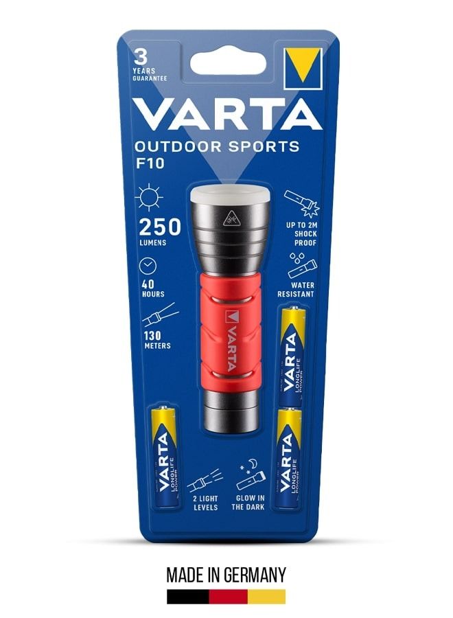 VARTA فلاش لايت فارتا LED: رياضات خارجية F10 مع 3 بطاريات AAA وميزات مبتكرة - Image 1