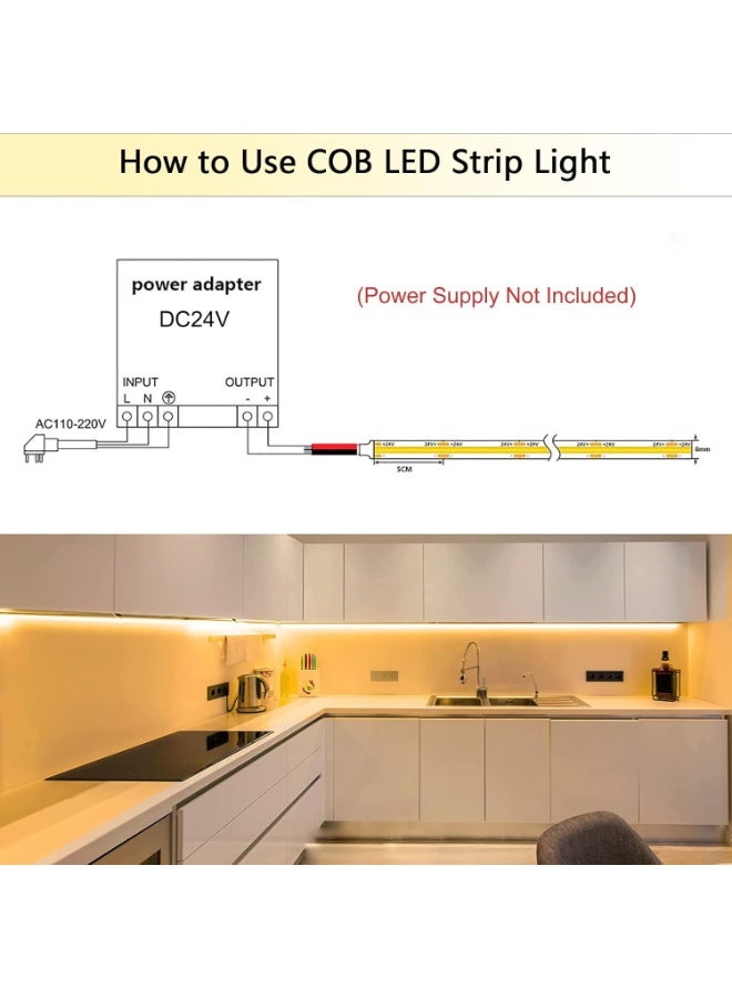 شريط إضاءة LED من SIRYYUI بتقنية COB بطول 5 متر، لون أبيض دافئ 2700 كلفن، بكثافة 480 LED لكل متر، مؤشر تجسيد ألوان CRI +90، مناسب لخزائن المطبخ والديكور المنزلي ومشاريع الإضاءة الداخلية DIY - Image 3