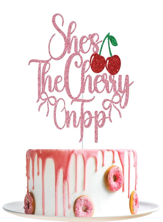 Yotawebery She's The Cherry On Top Cake Topper, Cherry Birthday Cake Decorations, Cherry on Top Decor, Summer Fruit Theme Baby Shower Birthday Bachelorette Party Decorations (Pink) - Image 1