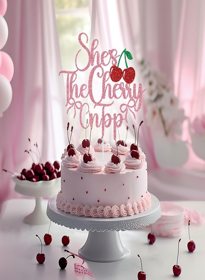 Yotawebery She's The Cherry On Top Cake Topper, Cherry Birthday Cake Decorations, Cherry on Top Decor, Summer Fruit Theme Baby Shower Birthday Bachelorette Party Decorations (Pink) - Image 5
