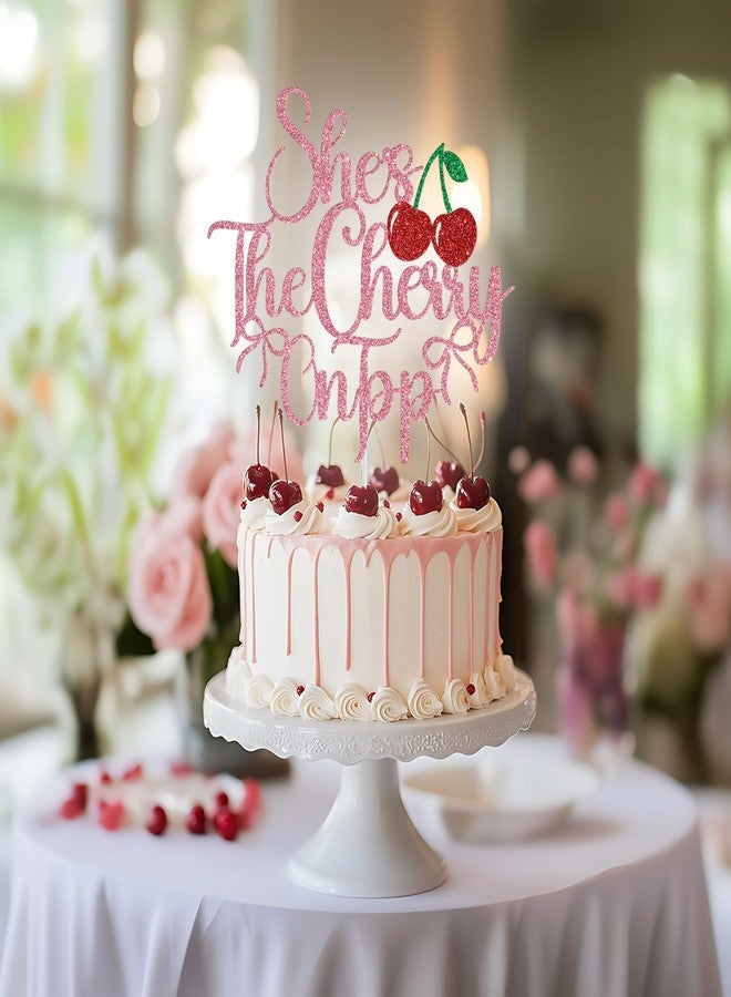 Yotawebery She's The Cherry On Top Cake Topper, Cherry Birthday Cake Decorations, Cherry on Top Decor, Summer Fruit Theme Baby Shower Birthday Bachelorette Party Decorations (Pink) - Image 4